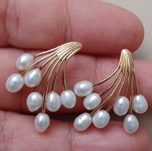 14k Big  Gold and Pearl Earrings